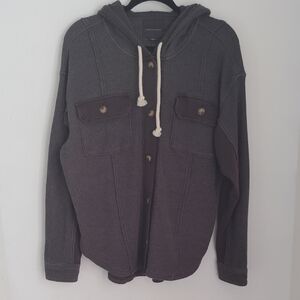 NWT American Eagle Womens Thermal Waffle Knit Oversized Hooded Shacket Sz M